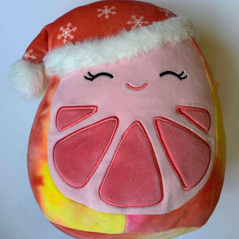 Squishmallows Christmas Citrus Plush – Holiday Grapefruit Slice with Santa Hat